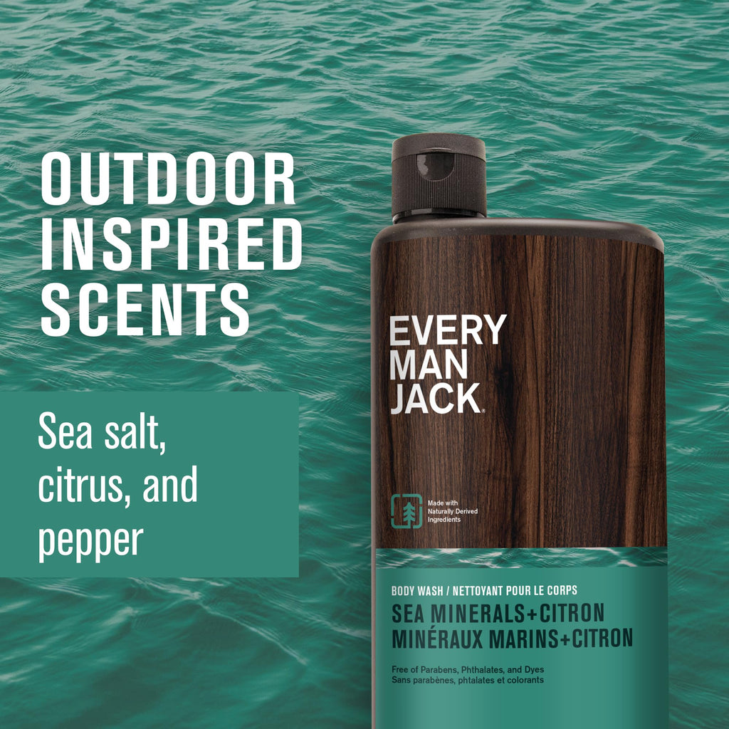Every Man Jack Nourishing Sea Minerals + Citron Mens Body Wash for All Skin Types - Naturally Derived Ingredients - Cleanse and Hydrate Skin with Coconut and Glycerin - 24oz 2 Bottles