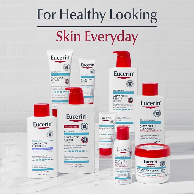 Eucerin Advanced Repair Cleansing Body and Face Cleanser, Gentle Face and Body Wash for Normal to Dry, Sensitive Skin, Soap Free and Unscented, 16.9 FL OZ Bottle