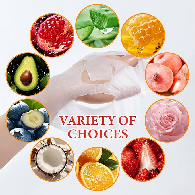 10 Pack Variety Facial Sheet Masks Skin Care Set, Hydrating Bulk Sheet Face Masks Skincare Gifts Set for Women Men, Long Lasting Moisturizing Face Mask Skincare for All Skin Type（C