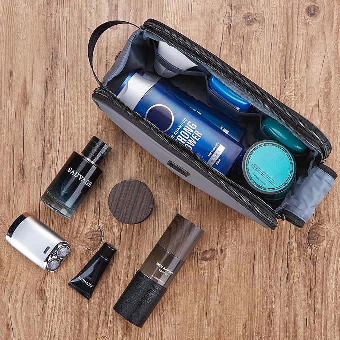 ZEEMO Trevel Toiletry Bag for Men, Full Open Dopp Kit with Dual Compartment
