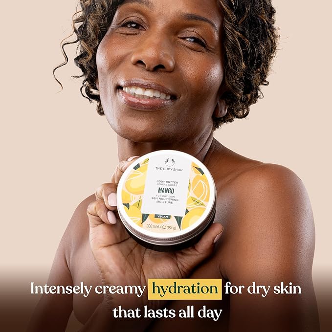 The Body Shop Body Butter | 96hr Nourishing Moisture for Dry Skin | Non-Greasy with Shea Butter for Smoother Softer Skin, Vegan, 200 ml / 6.4 oz (Mango)