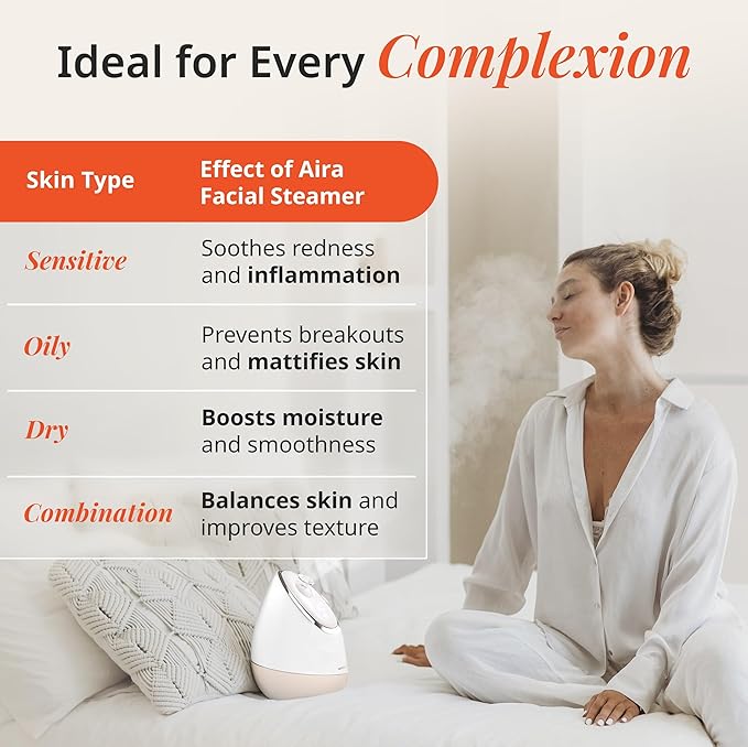 Vanity Planet Aira Ionic Facial Steamer (Beige) - Pore Cleaner That Detoxifies, Cleanses and Moisturizes - Adjustable Nozzle, Water Tank with 3 Essential Oil Baskets