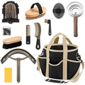 Abbylike 12 Pieces Horse Grooming Kit with Organizer Tote Bag Tack Room Supplies Horse Brush Sets Equine Care Cleaning Kit Shedding Grooming Massaging Tools(Black and Dark Grey)
