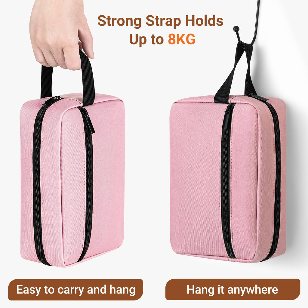 Elviros Travel Toiletry Bag for Women and Men, Lightweight Makeup Bag Hanging Dopp Kit with Compartment Cosmetic Organizer Small Tool Bag Travel Essentials,Gifts for Women(Pink)