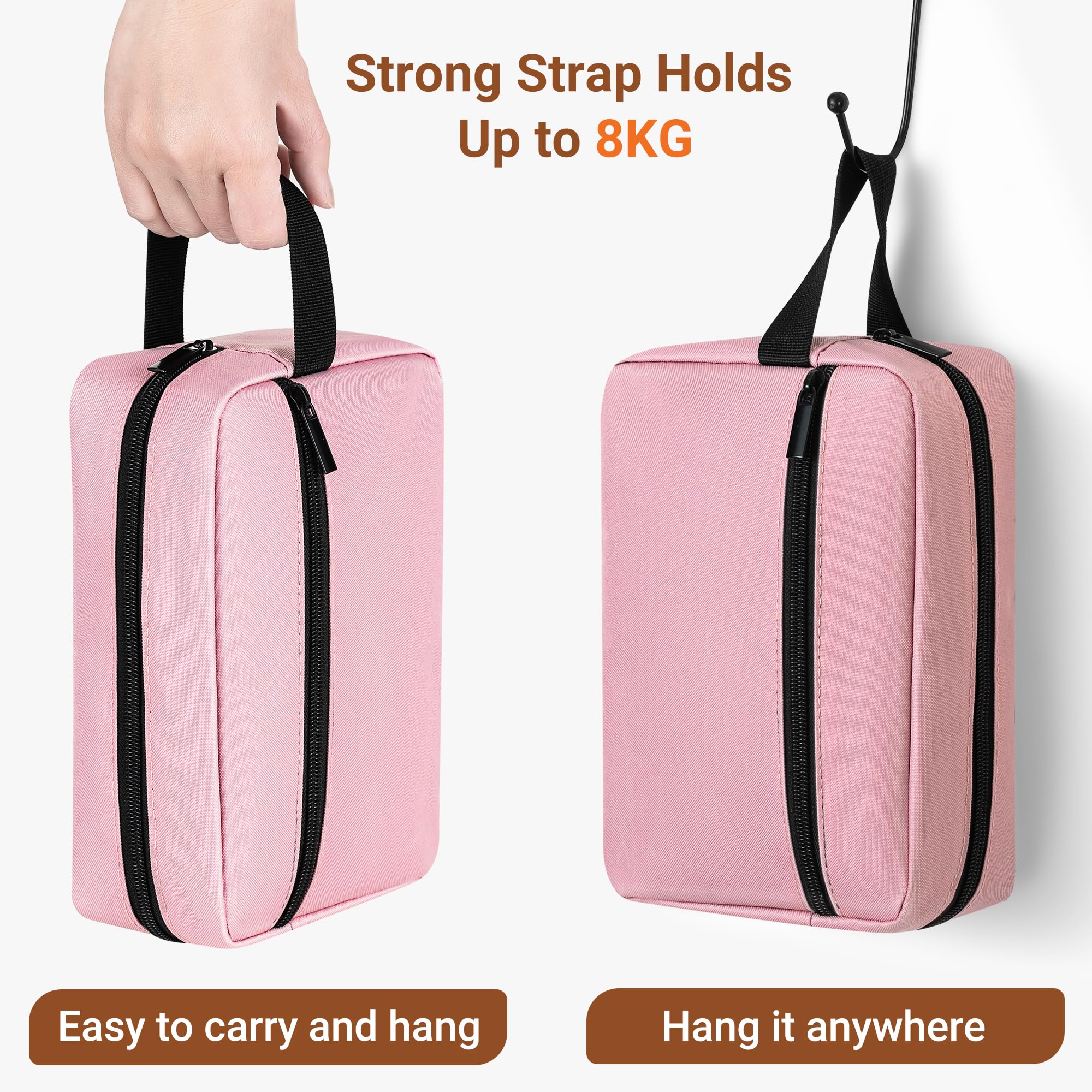 Elviros Travel Toiletry Bag for Women and Men, Lightweight Makeup Bag Hanging Dopp Kit with Compartment Cosmetic Organizer Small Tool Bag Travel Essentials,Gifts for Women(Pink)