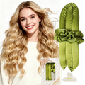 Serenade Satin Heatless Curls Overnight for Long Hair, Heatless Hair curler for Women and Girls, No Heat Curling Rods with Satin Scrunchies and Clip, Green