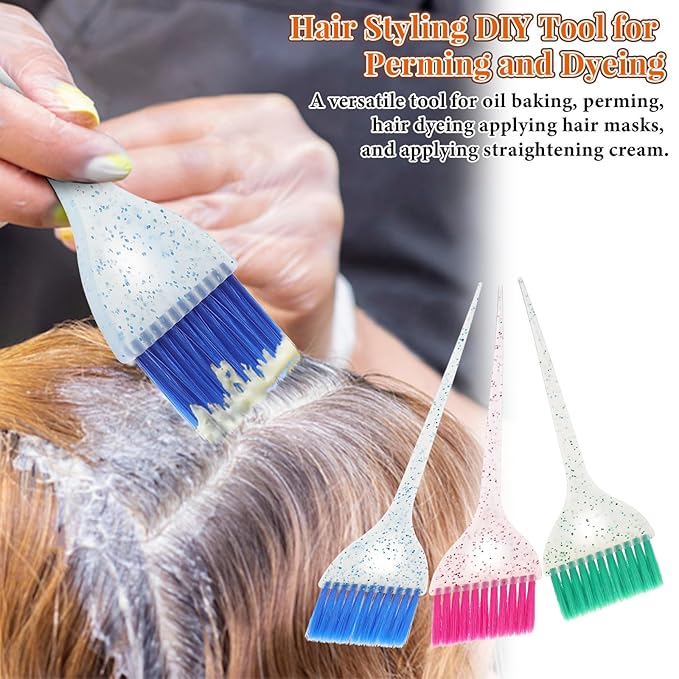 Classicseali 9pcs Color Brushes for Hair Stylist Hair Color Brushes with Glitter Handles, 8.5 X 2.2 In Hairs Dye Brush for Highlighting, Tint and Coloring Hairs Section, Salon Use Home DIY, 3 Colors