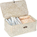 Sumnacon Wicker Basket with Lid Rectangle Woven Baskets for Toiletries Tampon Storage,Wicker Storage Basket with Lid,Decorative Seagrass Storage Baskets for Shelf Bathroom Toilet Table,Whitewash