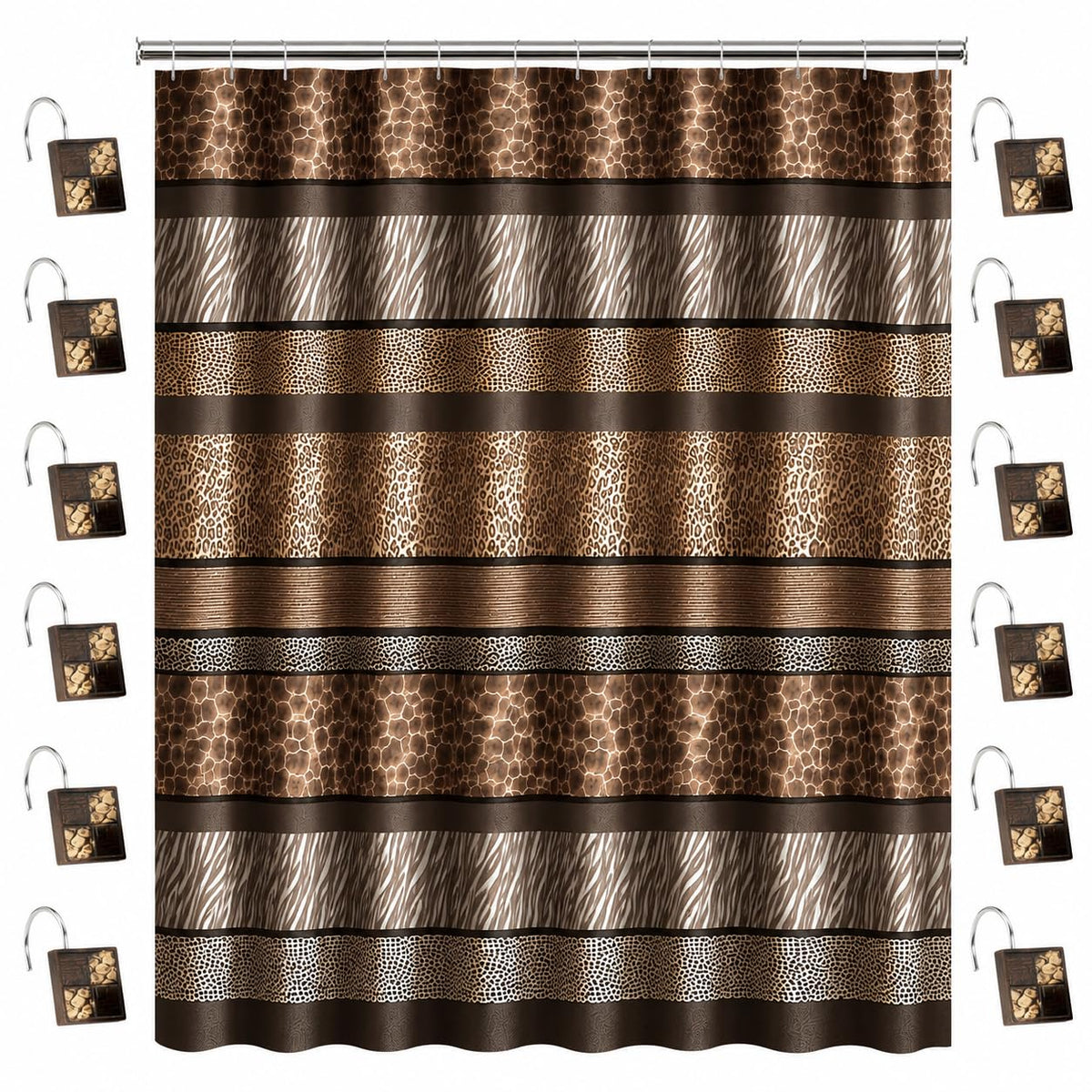 Zahari Home 13pc Rose Vine Bathroom Sheer Shower Curtain Sets Sheer Shower Curtain & 12 Shower Bathroom Hooks Modern Classic Luxury Contemporary Decor Beige Shower Curtain Set