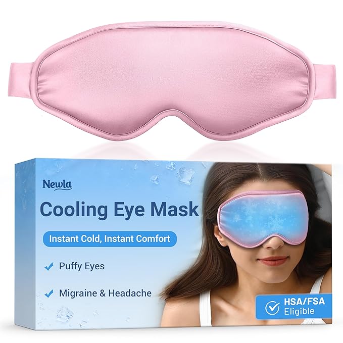 Cooling Eye Mask for Puffy Eyes, Pink Self Care Gifts for Women, Reusable Gel Ice Pack Cold Compress for Headache & Migraine Relief, Adjustable Weighted Sleep Mask for Tired Eyes, Relaxation & Spa