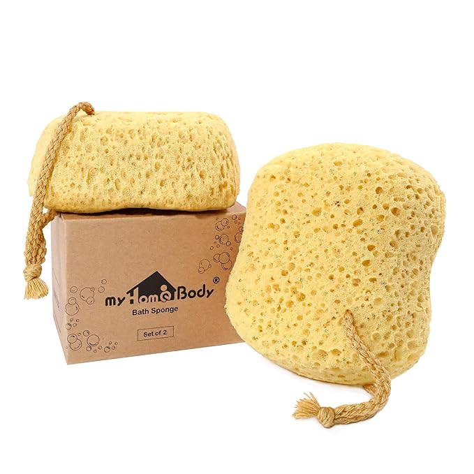 myHomeBody Bath Sponge, Foam Loofah, Shower Sponge for Body, Curvy, 2 Pack