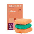Cleanlogic Bath and Body Exfoliating Body Scrubber, Small Exfoliator Tool for Smooth and Softer Skin, Daily Skincare Routine, Assorted Colors, 3 Count Value Pack
