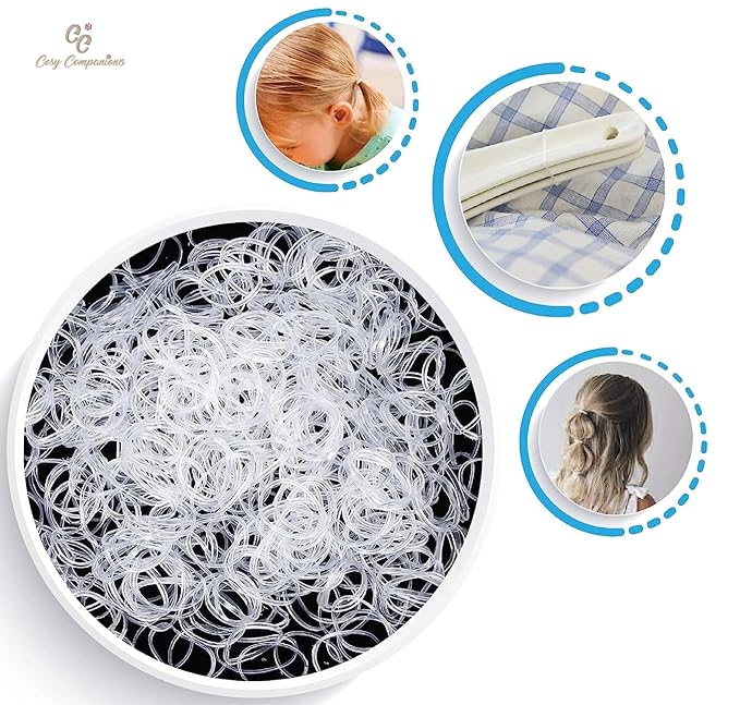 Cosy Companions 250x Clear Hair Elastics, Clear Rubber Bands For Hair Ties For Thin Hair, Mini, Plastic