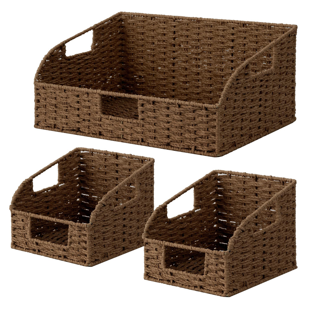 StorageWorks Pantry Storage Baskets, Shelf Baskets, Brown Baskets, 3-Pack