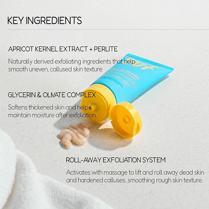 BUFFOUT Callus Eraser Exfoliating Gel – Body Care Exfoliator Scrub & Exfoliant for Feet, Heels, Elbows & Knees – Dead Skin Care with Perlite & Apricot Seed Powder