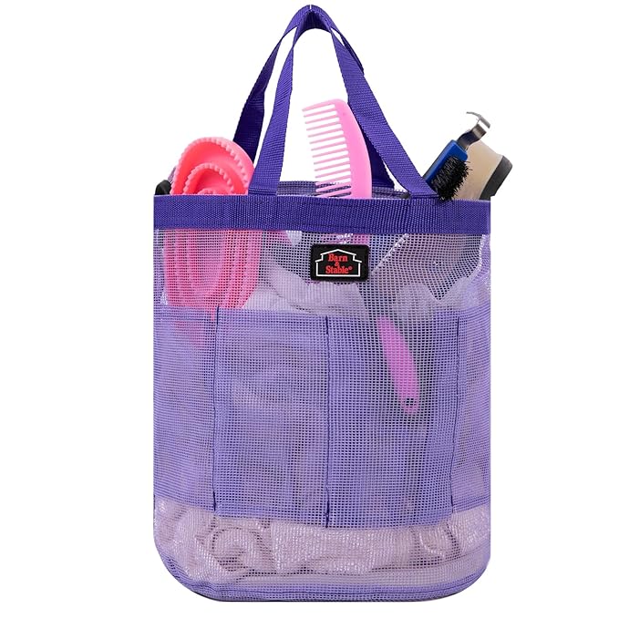 BARN & STABLE Breathable & Waterproof Mesh Horse Grooming Bag with 8 Pockets Tear-Resistant Grooming Tote for Horse Grooming Caddy Bag Organizer to Secure Items (Purple)