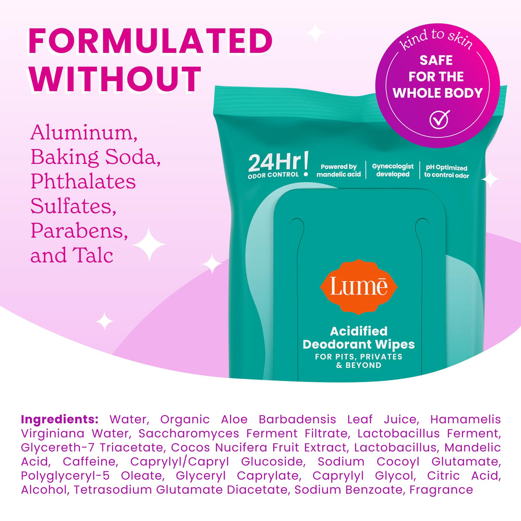 Lume Acidified Deodorant Wipes - 15 ct, 3 pk (Cool Cucumber)
