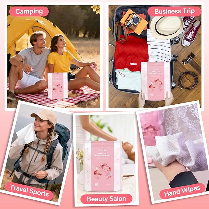 Compressed Towel 100 Pcs, Disposable Compressed Face Towels, 10×12 Inch Expanded, Portable Cotton Coin Tissues for Travel, Home, Camping & Outdoor Activities