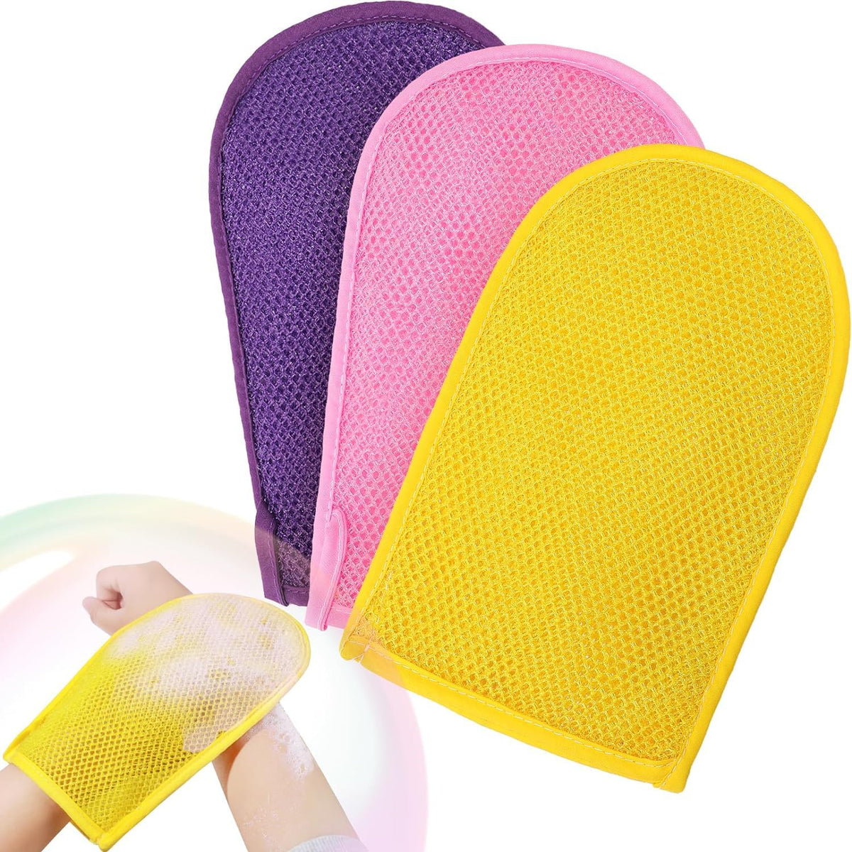 RIUOTA 3 Pieces Exfoliating Washcloth Shower Towel African Net Sponge Japanese Wash Cloth Face Exfoliating Sponge Loofah Exfoliating Body Scrubber for Body Exfoliation