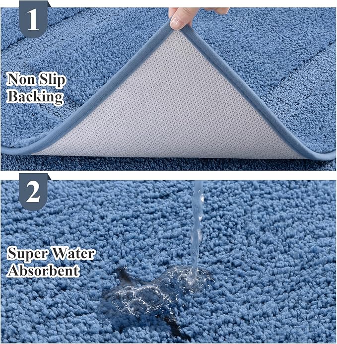 SHACOS Blue Bathroom Rugs Sets 3 Piece Small Bath Mat U Shaped Toilet Rug