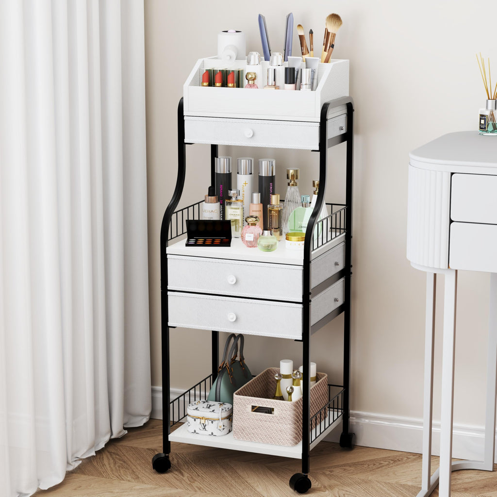 HapiRm Floor Makeup Organizer Storage - Vanity Skincare Make Up Organizers and Storage with Drawers, Cosmetics Display Cases Holder for Skin Care Nail Polish Perfume Makeup Brush