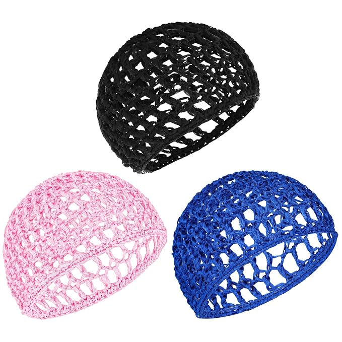 3-Pack Breathable Nylon Mesh Hair Nets for Women Soft Crochet Snood Cap for Sleeping, Salon, Shower & Food Service Silk Press, Wig, Bun & Daily Use Hair Cover