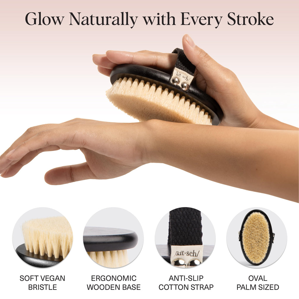 Kitsch Dry Brushing Body Brush for Lymphatic Drainage- Soft Bristles Shower Brush - Dry Brush to Remove Dry Skin and Improves Blood Circulation, Body Scrubber for Glowing Skin, Sauna Accessories