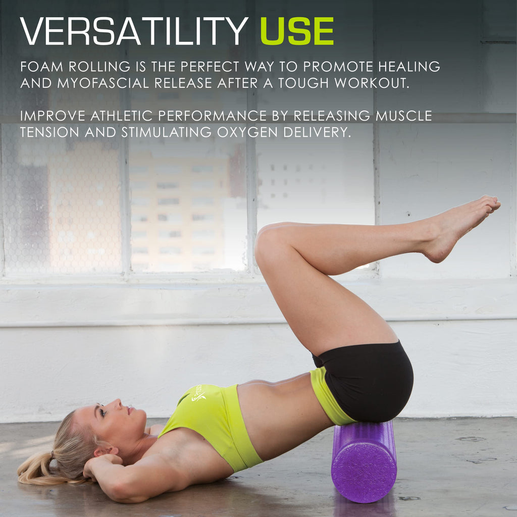 ProsourceFit High Density Foam Rollers 12 - inches long, Firm Full Body Athletic Massager for Back Stretching, Yoga, Pilates, Post Workout Trigger Point Release, Purple