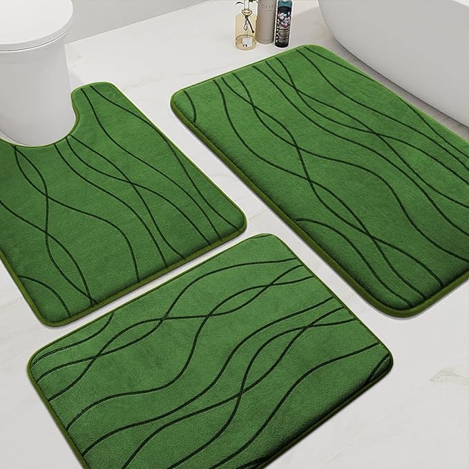YIHOUSE Bathroom Rugs Set 5 Piece, Memory Foam Bath Mat Dark Grey