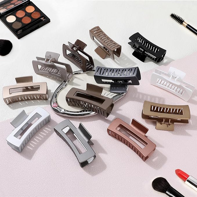 Sisiaipu 4.1 Inch Large Hair Claw Clips 12 Pcs Big Claw for Thick Hair Square Hair Clips Jumbo Jaw Clips Bulk Hair Accessories for women and Girls (Gold)