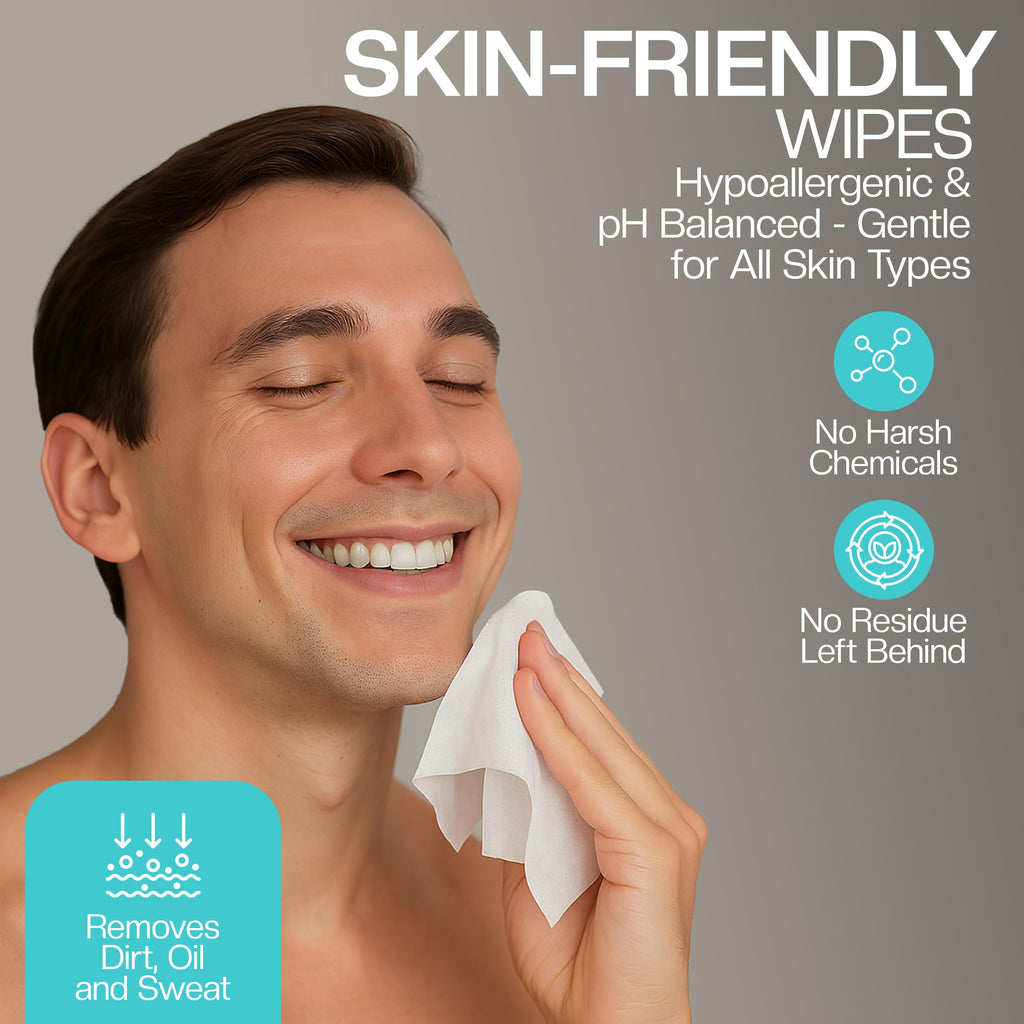 The Nobleman Cooling Face + Body Cleansing Wipes – Refreshing Skincare for Men with Aloe & Eucalyptus, Oil Control, Dirt Removal, Sweat Refresh, Daily Hygiene & After Gym Solution, (4 Pack, 120 Ct)