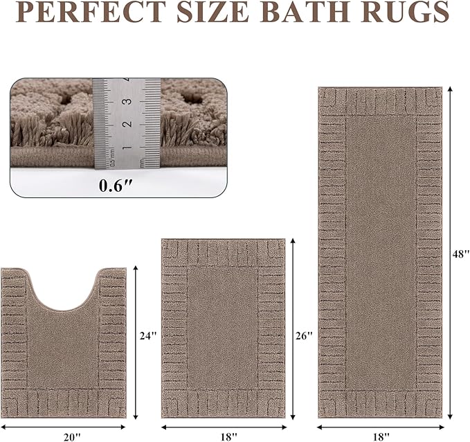 Pauwer Bathroom Rugs Sets 3 Piece, Microfiber Bath Mat Set, Coffee