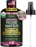 Organic Rose Water Spray for Face & Hair, 100% Pure, Alcohol Free, 8 Oz