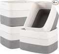 4 Pack Storage Baskets for Organizing, 13"X9"X7.87", Decorative Cotton Rope Baskets for Shelves, Small Woven Basket for Toys, Books and Towels, Grey & White