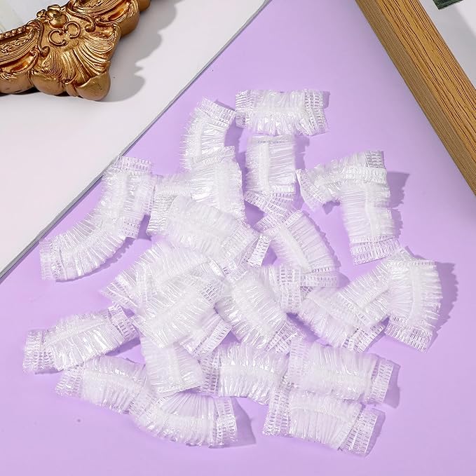 200Pcs Disposable Ear Covers for Shower, Lightweight Disposable Ear Covers for Hair Dye, Clear Plastic Ears Caps with Soft Elastic, for Hair Colouring and Beauty Treatments, Travel-Ready Carry