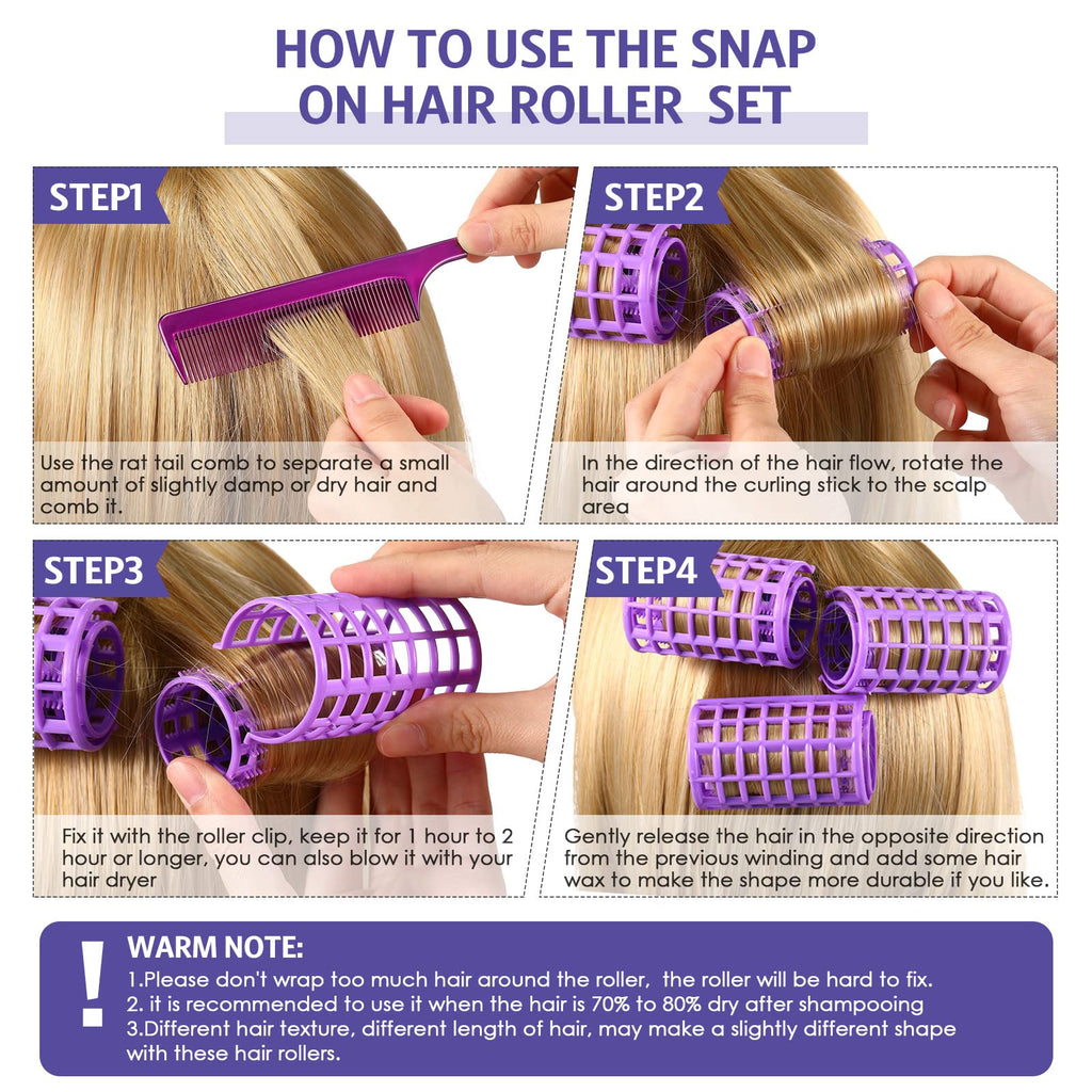 Syhood 12 Pcs Hair Rollers for Women, 2.6 X 1.4 Inch Curlers, Purple