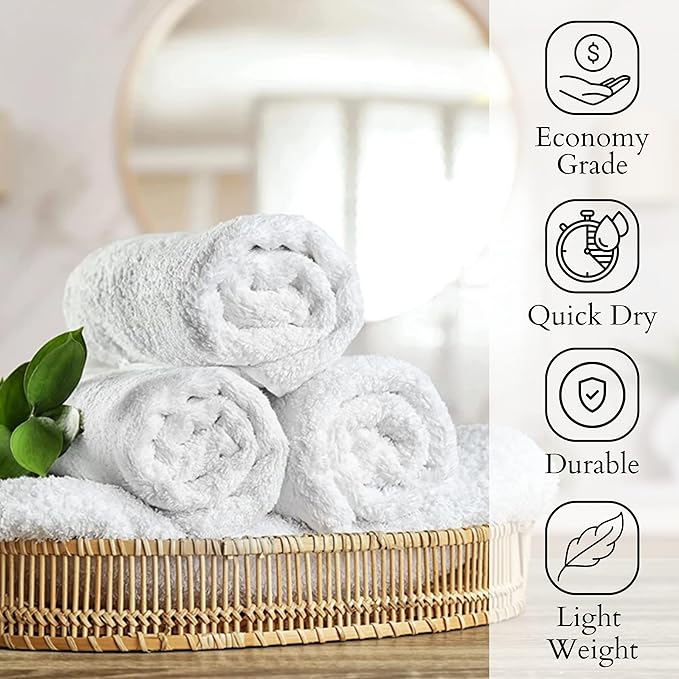 GOLD TEXTILES 12 Pack White Economy Cotton Blend 15x25 Inches Basic Hand Towels- Gym Towels (1 Dozen)