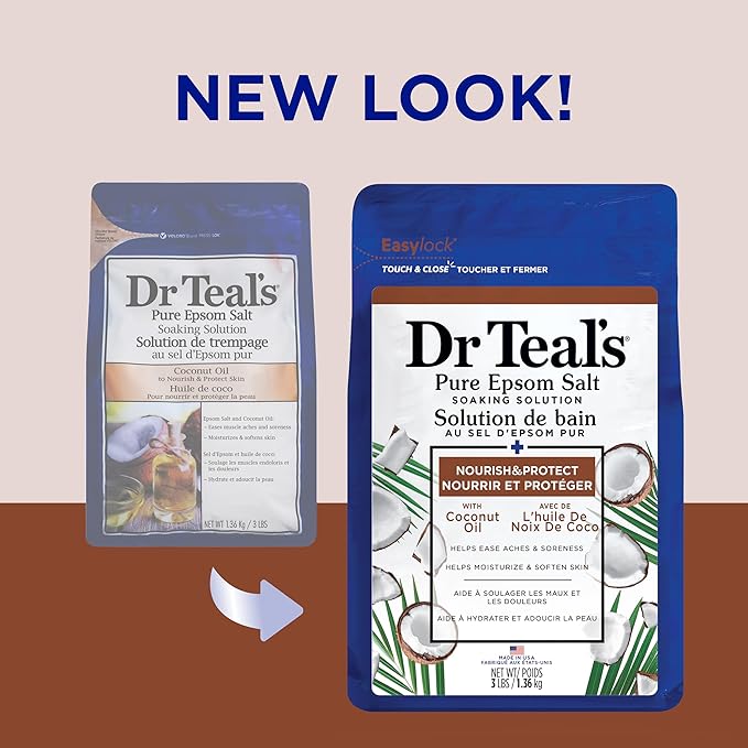 Dr Teal's Salt Soak with Pure Epsom Salt, Nourish & Protect with Coconut Oil, 3 lbs