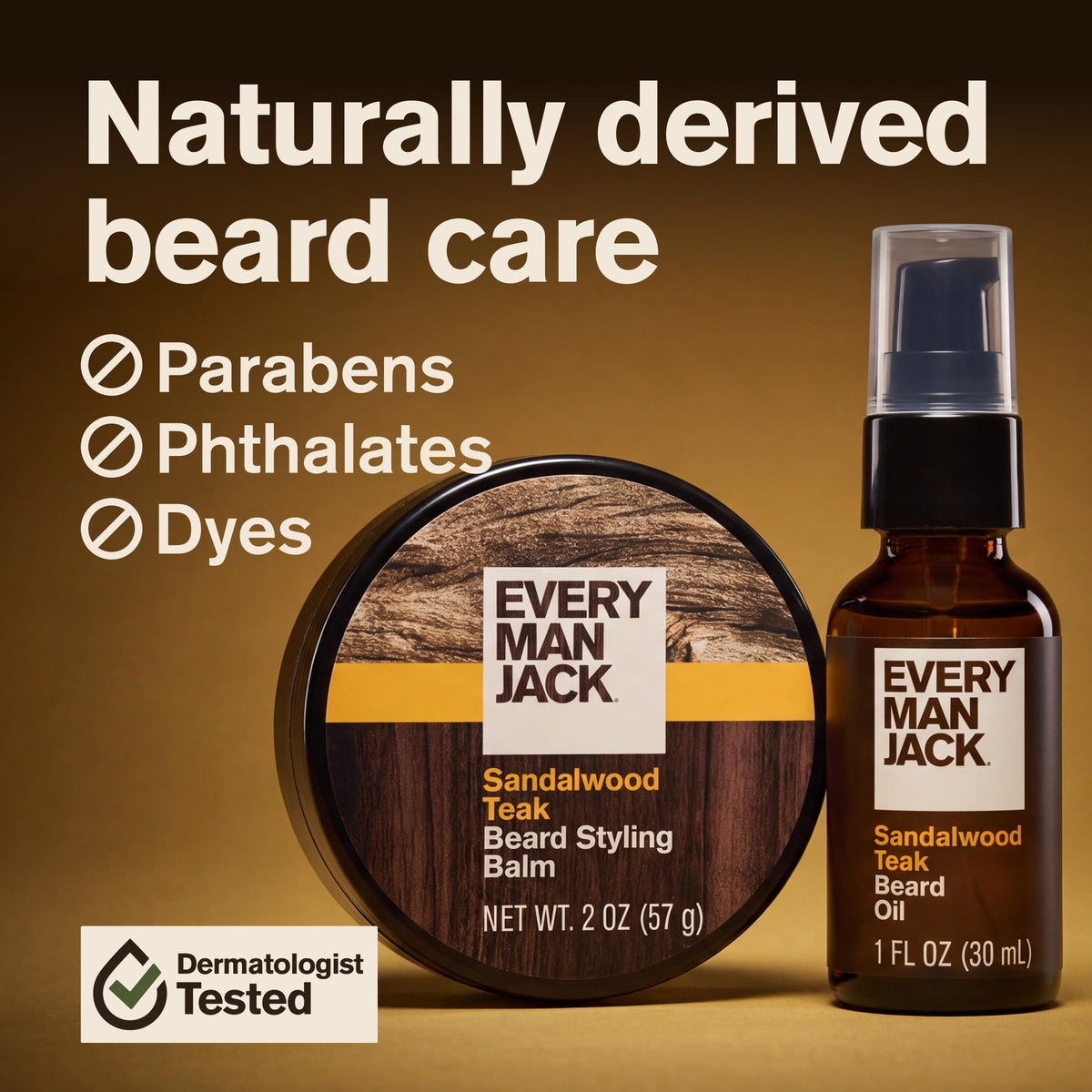Every Man Jack Essential Beard Care Kit for Men, Sandalwood Teak, Gift Set
