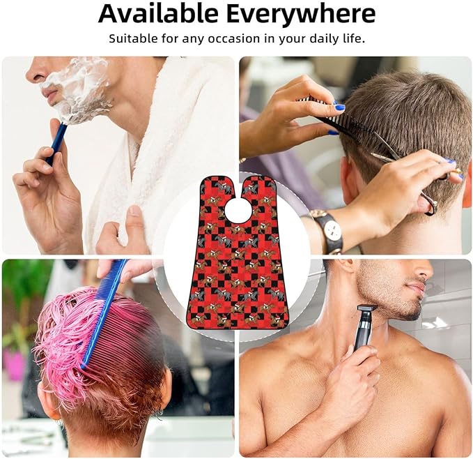 Professional Beard Bib, Non-Stick Hair Catcher Apron Waterproof, Shaving Grooming Essential for Men Dad, Horse Racing Tartan Black Red Buffalo Plaid Checkered Shave Bib