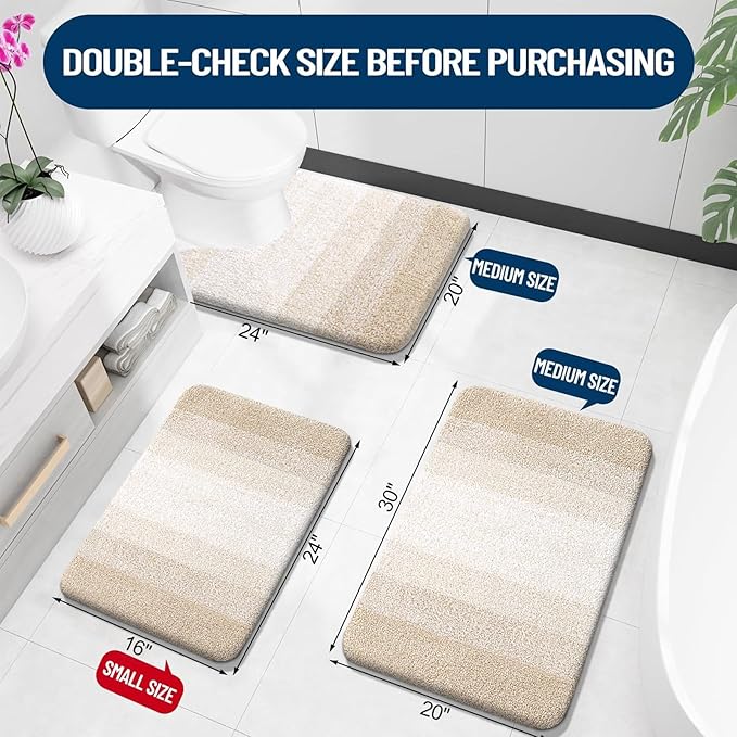 OLANLY Microfiber Bathroom Rugs Sets 3 Piece, 30"x20"+24"x16"+24"x20"
