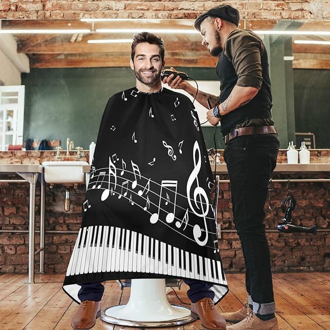 visesunny Barber Cape Abstract Piano Key With Musical Note Polyester Hair Cutting Salon Cape Apron Anti-Static Haircut Shaving Cloth Beard Shaving Bib Hairdressing Cape
