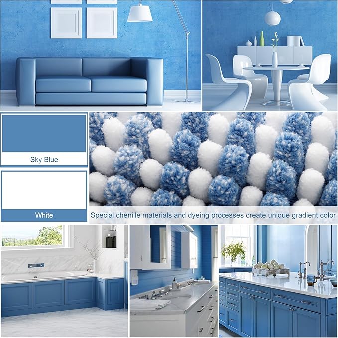 BSICPRO Bathroom Rugs and Mats Sets, 2 Piece Thick Absorbent Chenille Bath Mat Rug Set Non Slip, Soft Shaggy Bath Room Floor Mats for Bathroom, Machine Washable (Sky Blue, 20" x 47" Plus 16" x 24")