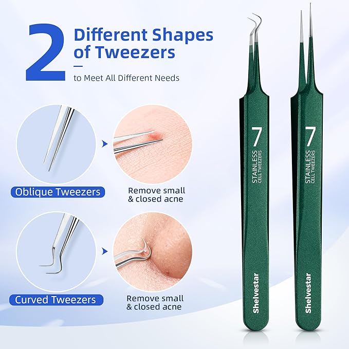 Pimple Popper Tool Kit, 7 Pcs Blackhead Remover Comedone Extractor, Green
