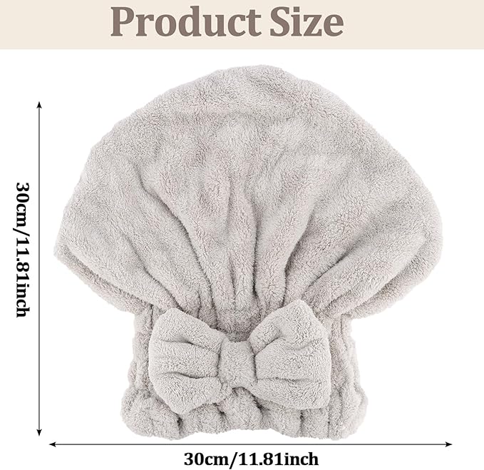 KEUKORZ 2PCS Microfiber Hair Drying Caps Hair Towel Cap Extra Soft and Ultra Absorbent Fast-Drying Hair Turban Wraps Gift for Women and Girls(Grey and White)