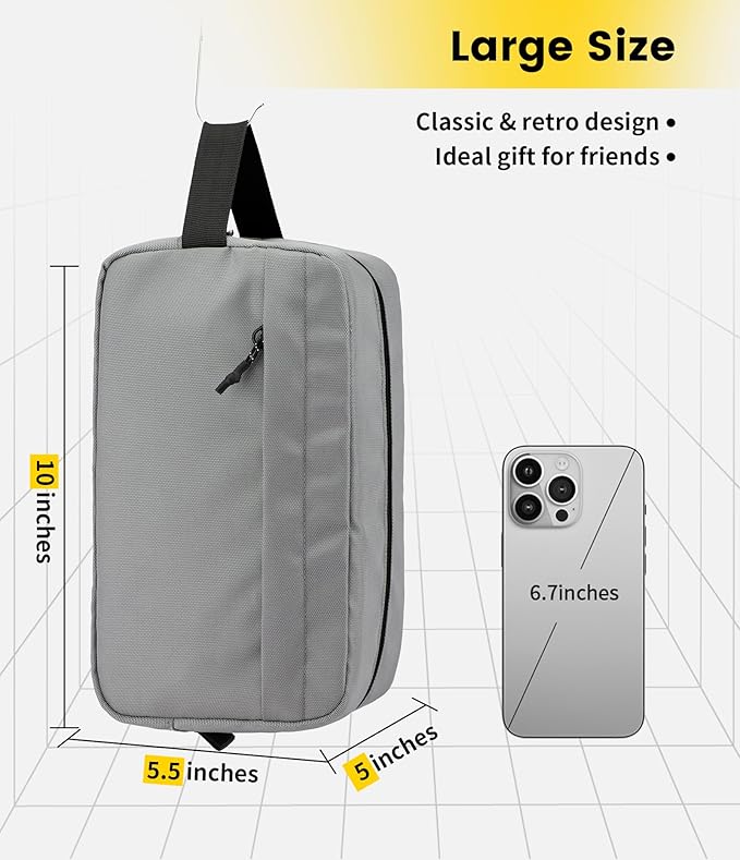 Vorspack Travel Toiletry Bag for Men - Hanging Toiletries Bag Water Resistant Travel Bag for Toiletries Accessories - Grey