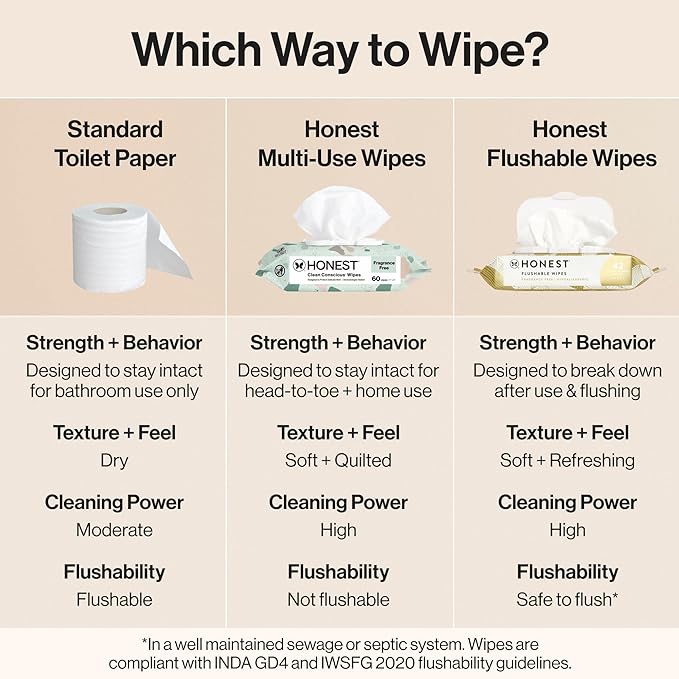 The Honest Company Hypoallergenic Flushable Wipes for Sensitive Skin, Gilded Wings, 126 Count