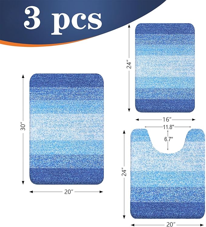 OLANLY Microfiber Bathroom Rugs Sets 3 Piece, 30"x20"+24"x16"+24"x20"