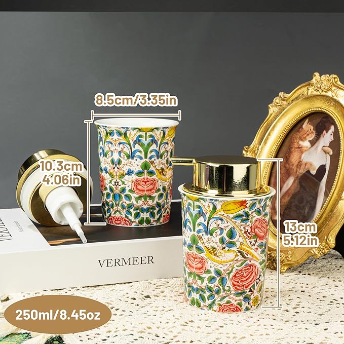 Vintage Rose Ceramic Foaming Soap Dispenser for Bathroom & Kitchen Refillable Lotion Liquid Foam Pump Dispensers