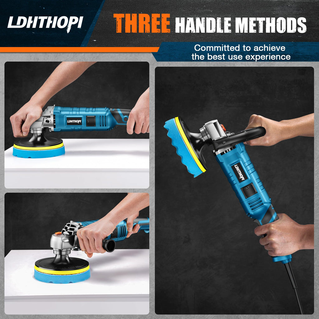 LDHTHOPI Buffer Polisher, 1600W 7 Inch/6 Inch Rotary Buffer Polisher Waxer, 7 Variable Speed 1000-3500 RPM, Detachable Handle for Car, Boat Sanding, Polishing, Waxing, 2026 Upgraded